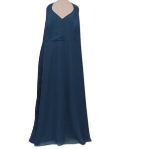 Alfred Angelo 7019W Tealness Halter Chiffon Low Back Chapel Train Gown- Sz. 24W